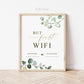But First Wifi Sign . Printable Password Network Sign . Guest Room Internet Home Decor Wall Art . Greenery and Gold . Instant Download G2