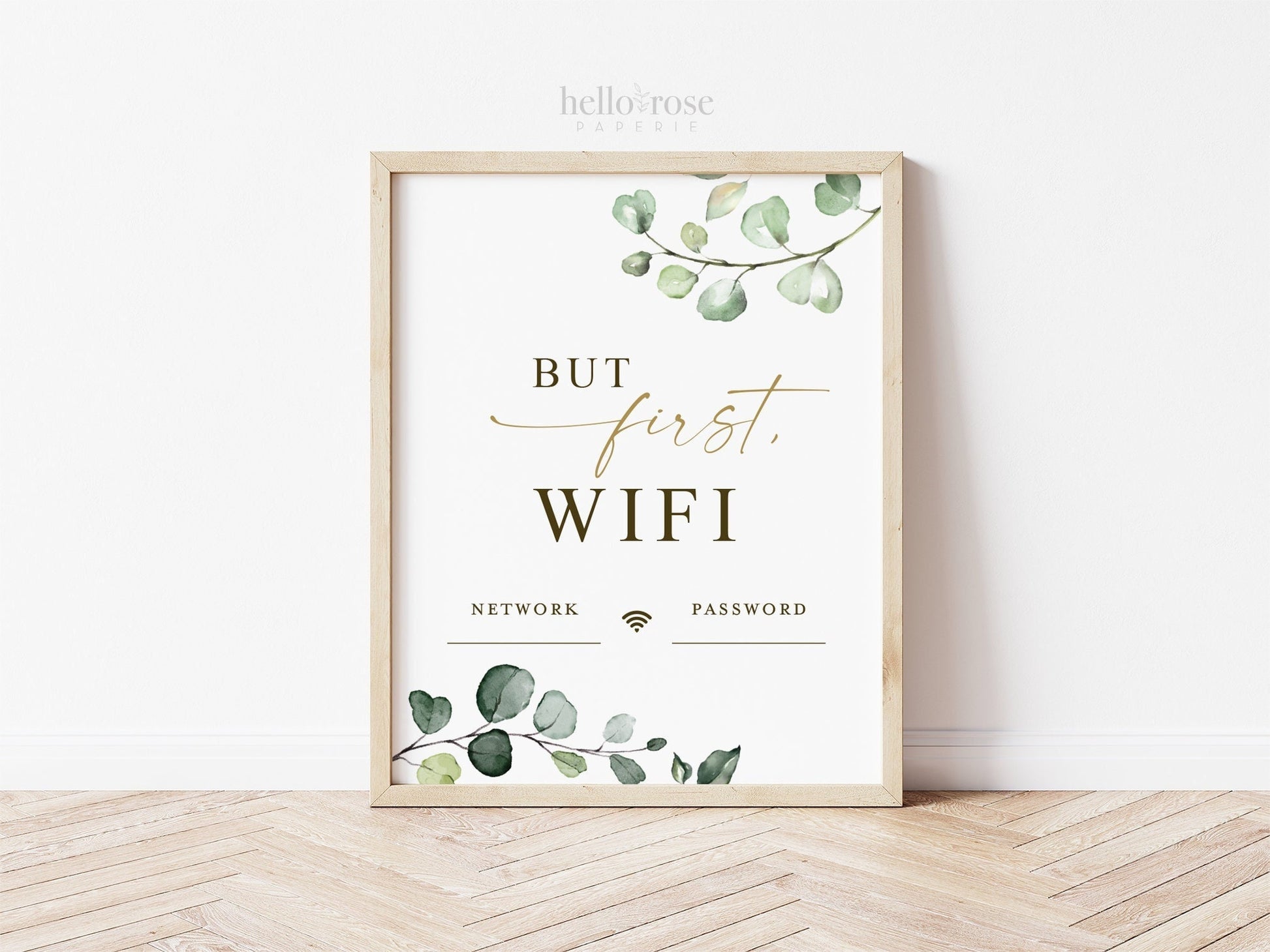 But First Wifi Sign . Printable Password Network Sign . Guest Room Internet Home Decor Wall Art . Greenery and Gold . Instant Download G2