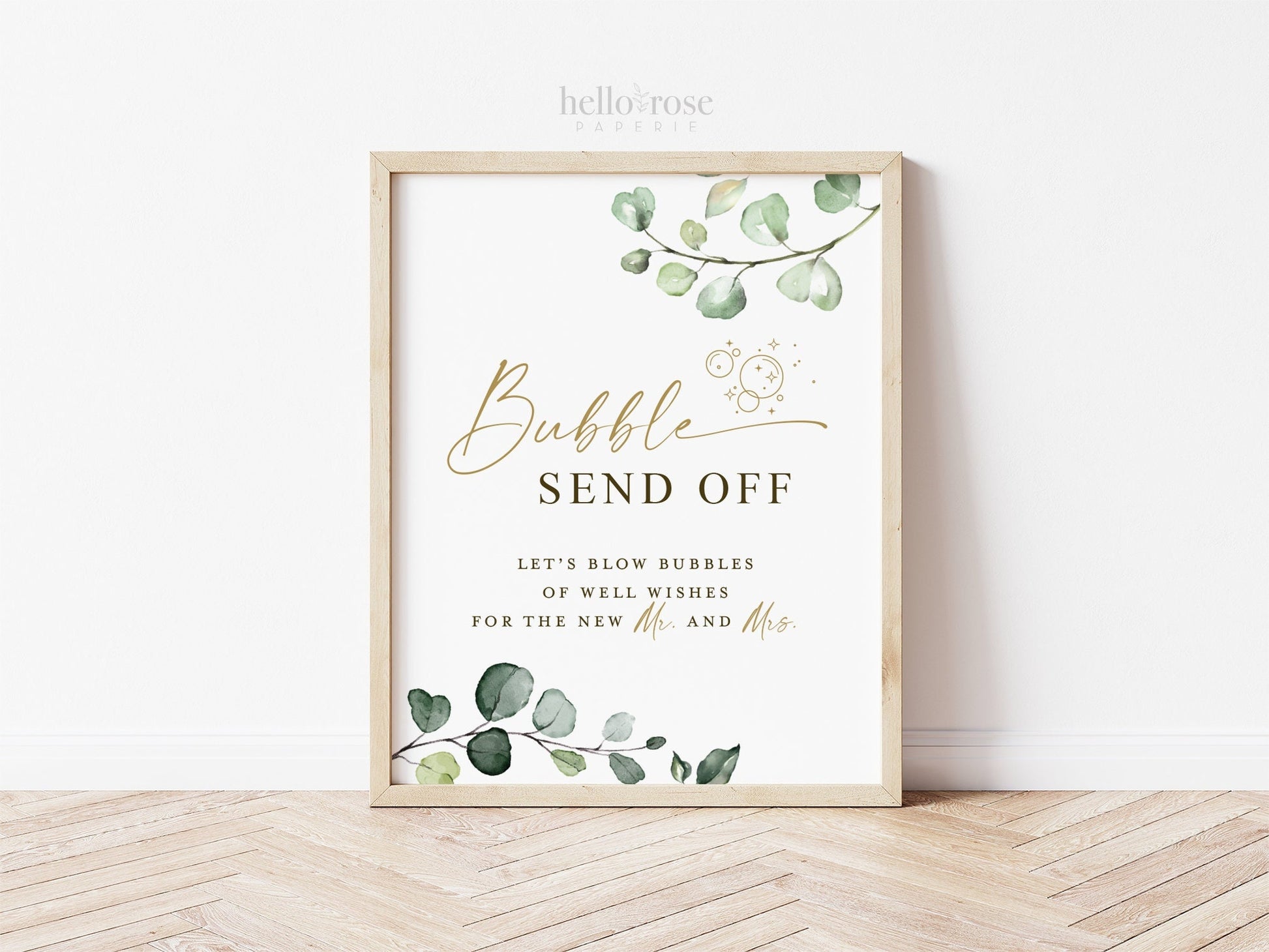 Bubble Send Off Printable Sign . Bubble Wand Favors Send Off for Newlyweds . Wedding Bubbles Sendoff Sign . Greenery and Gold . G2