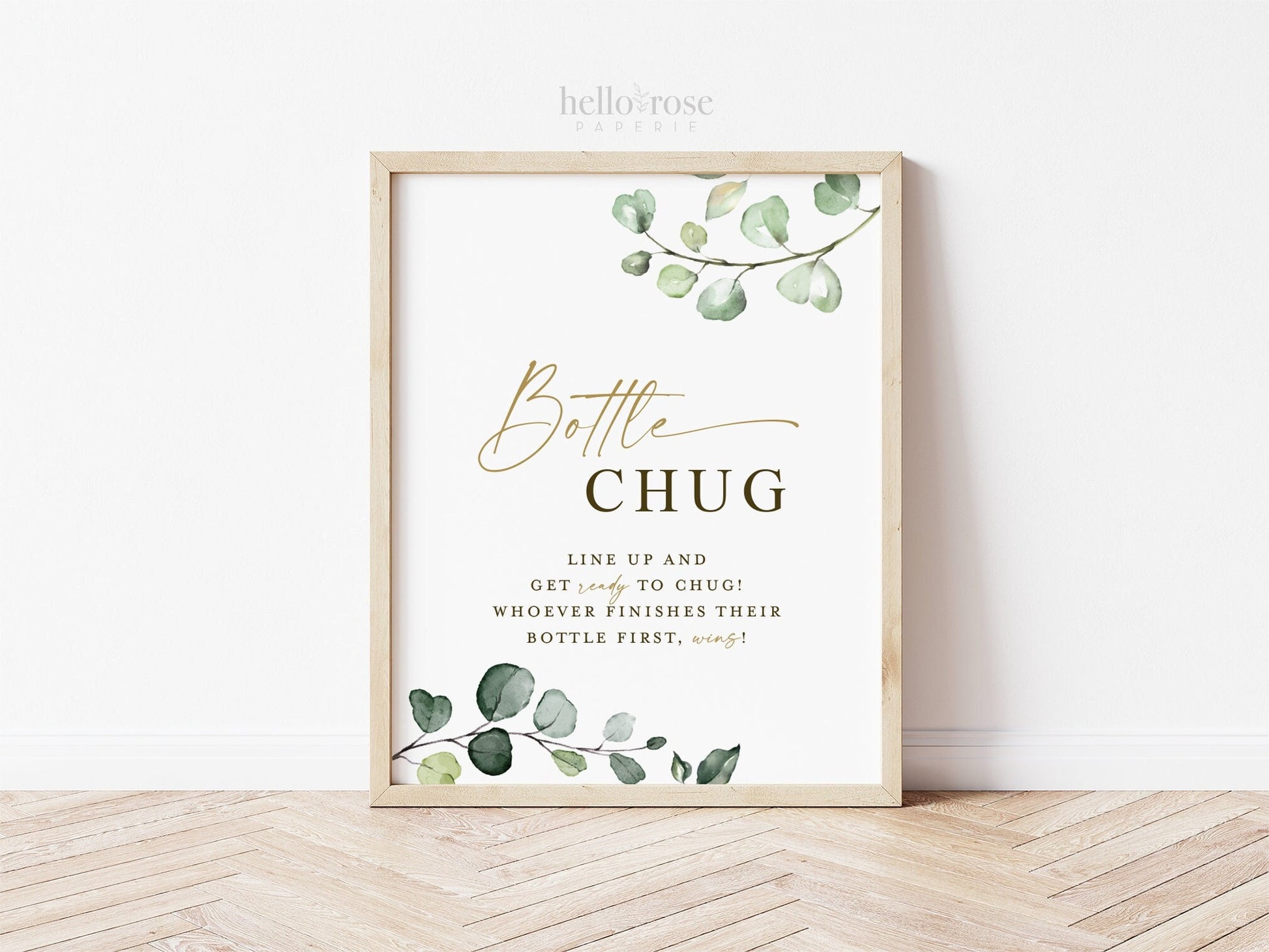Bottle Chug Baby Shower Game Table Sign . Baby Bottle Drinking Game . Greenery and Gold . Baby Shower Printable . Instant Download 8x10 G2