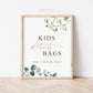 Kids Activity Bags Wedding Sign Printable . Kids Wedding Favors Table . Wedding Decor Signage . Greenery and Gold G2 . Instant Download