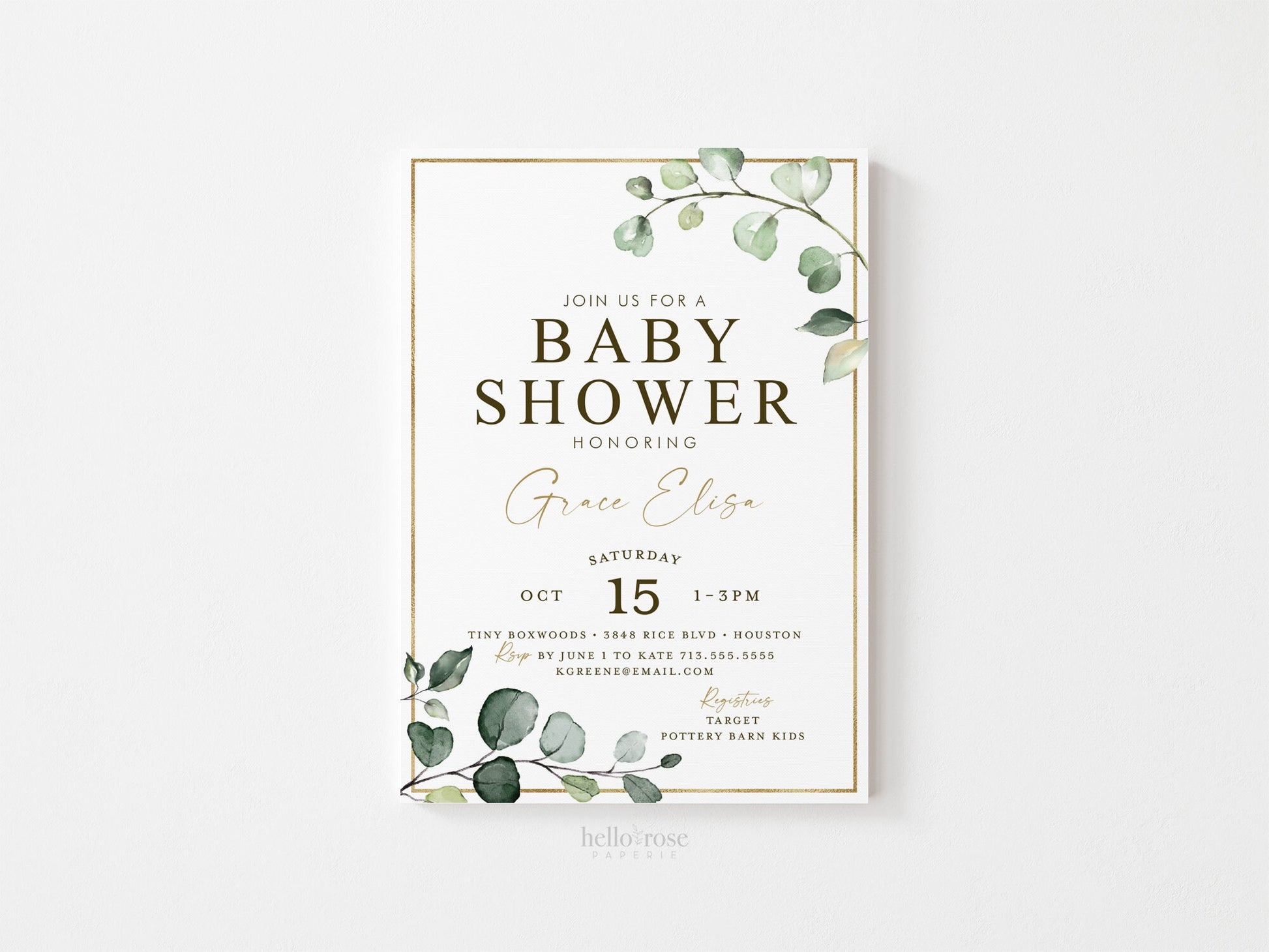 Baby Shower Bingo 50 Pre Filled Unique Printable Game Cards . Presents Gift Opening Bingo Game . Greenery and Gold . PDF Instant Download G2