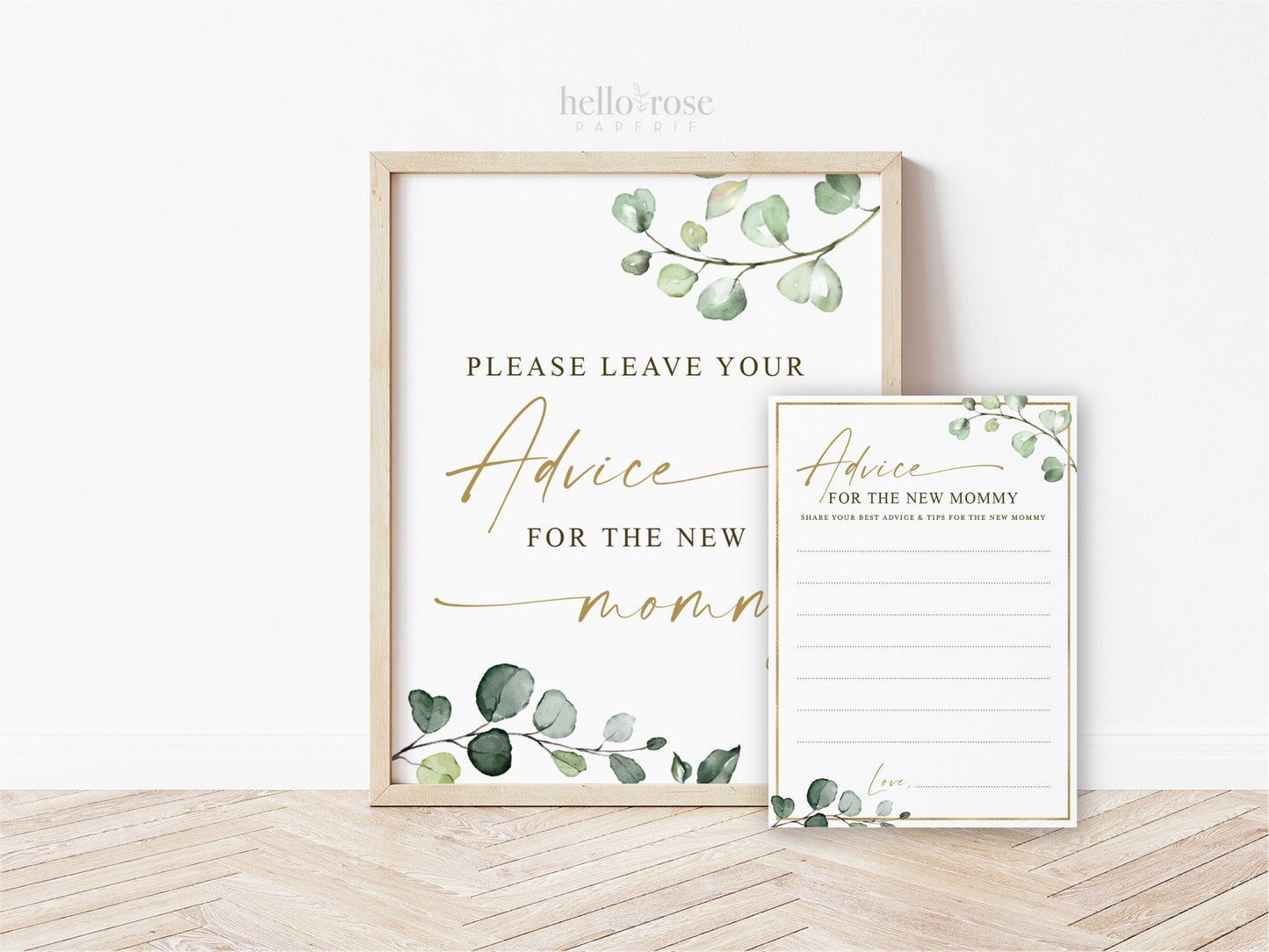 Advice for the New Mommy Sign + Card . Baby Shower Printable Advice . Greenery + Gold . Sip and See Gender Reveal Game . Instant Download G2