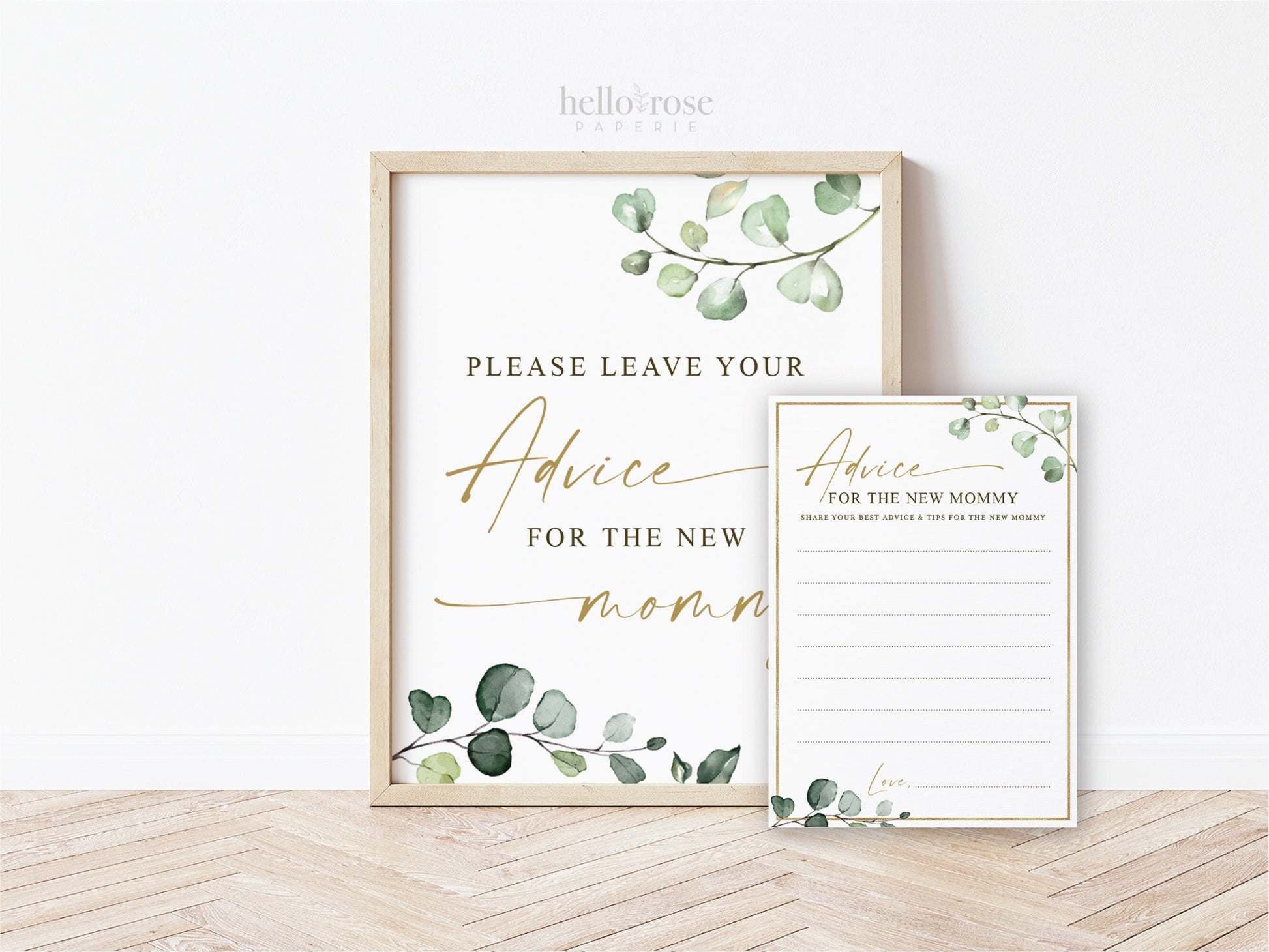 Advice for the New Mommy Sign + Card . Baby Shower Printable Advice . Greenery + Gold . Sip and See Gender Reveal Game . Instant Download G2