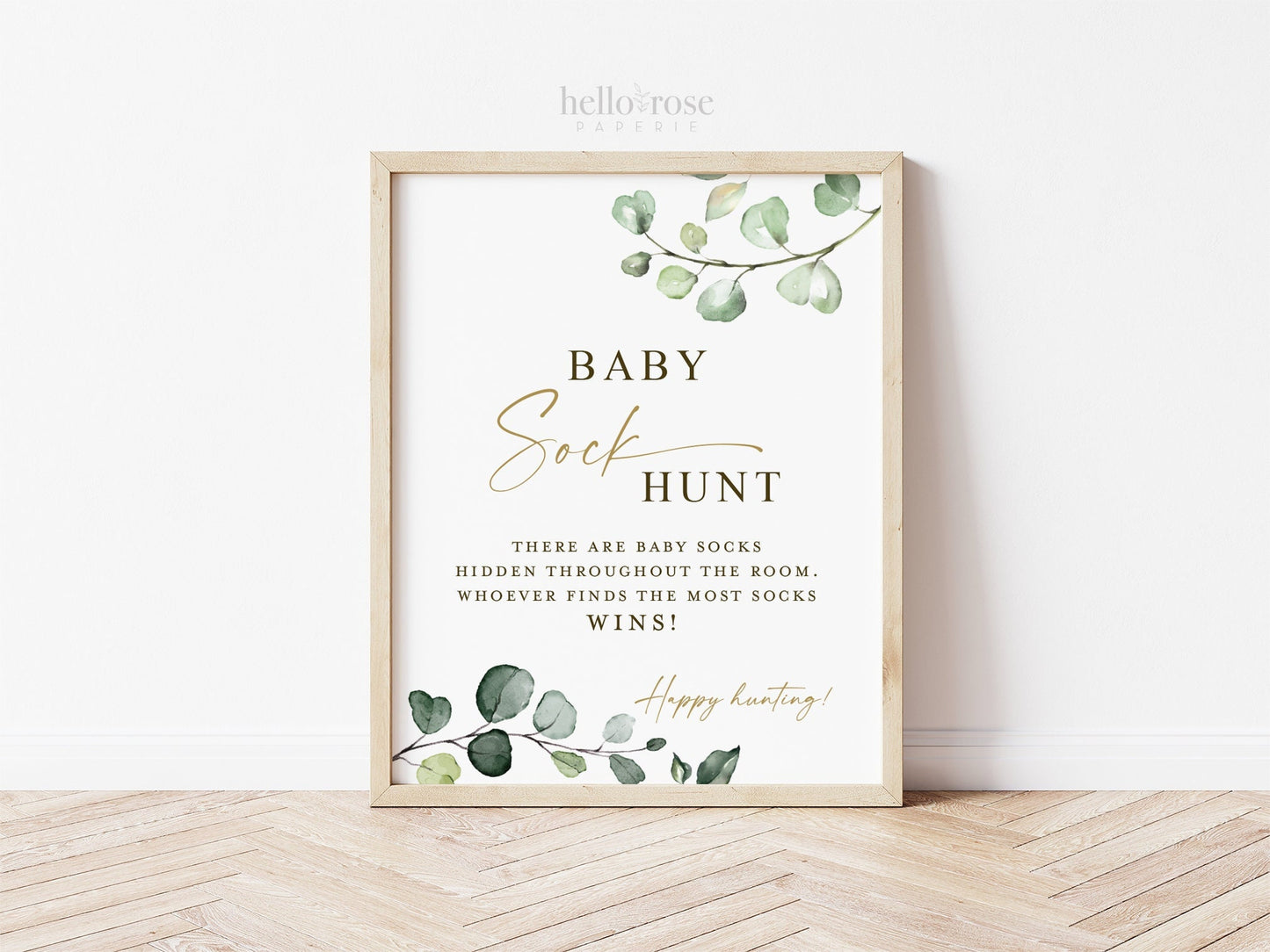 Baby Sock Hunt Game Sign . Find the Socks . Boy Girl Neutral Baby Shower . Greenery and Gold Boho Rustic . 8x10 Sign Instant Download G2