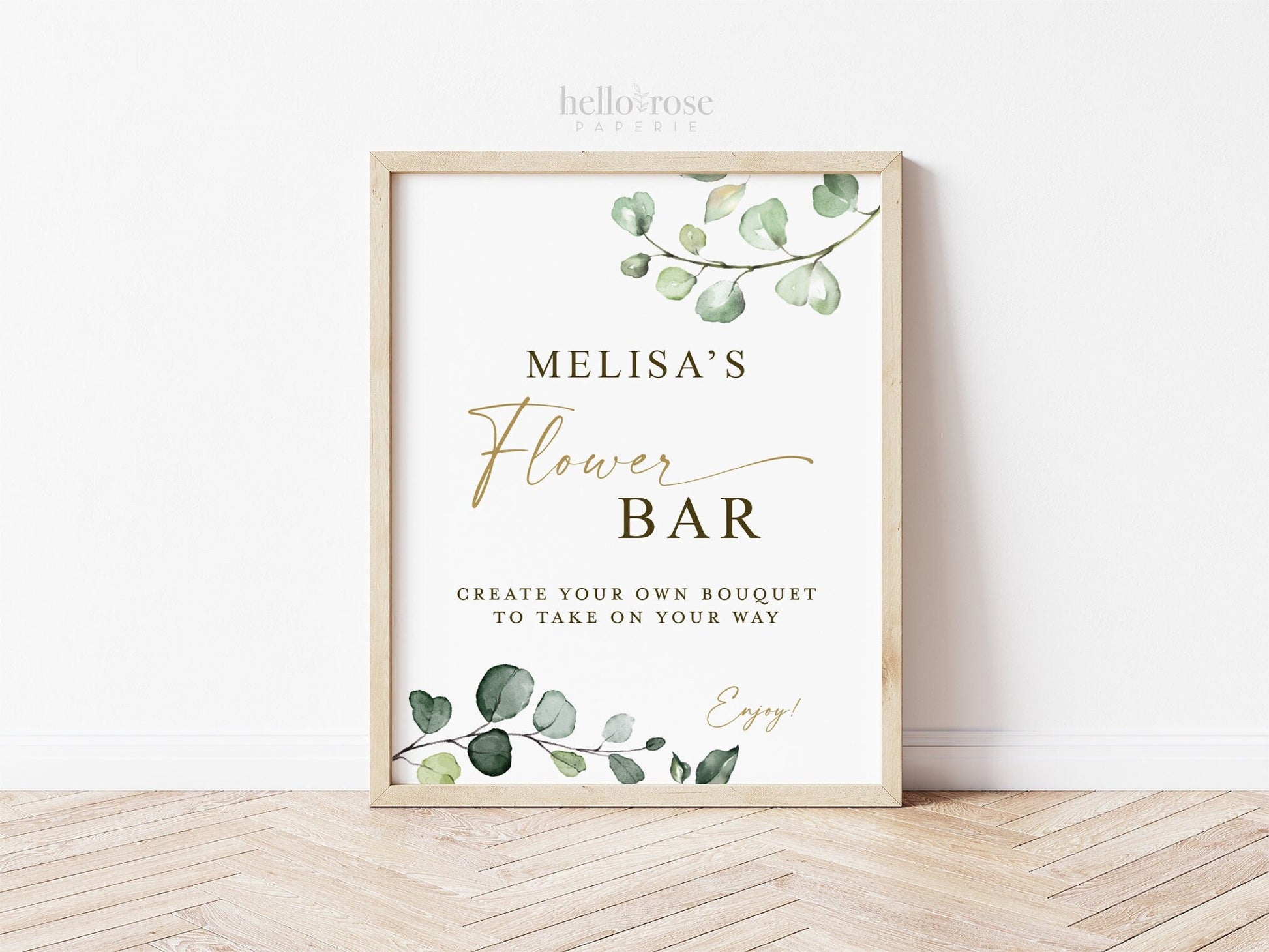Personalized Flower Bar Bridal Shower Sign . Floral Wedding Favor . Build Your Bouquet . Greenery and Gold . PRINTABLE Digital Download G2