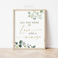 All You Need is Love and a Mimosa Sign Printable . Greenery Gold . Bridal Shower Wedding Mimosa Bubbly Table Sign . Instant Download 8x10 G2