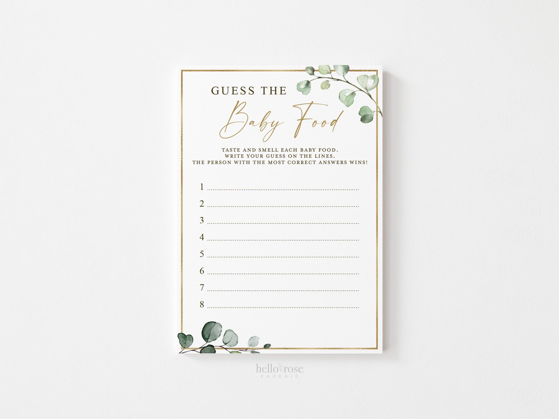 Guess the Baby Food Sign + Card . PRINTABLE Baby Shower Game . Sip & See Gender Reveal Couples Shower . Greenery Gold . Instant Download G2