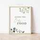 Guess the Baby Food Sign + Card . PRINTABLE Baby Shower Game . Sip & See Gender Reveal Couples Shower . Greenery Gold . Instant Download G2