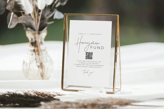 Honeymoon Fund Sign Template for Wedding . QR Code . Modern Minimalist Wedding . PRINTABLE Editable Templett . Instant Download . PENNY