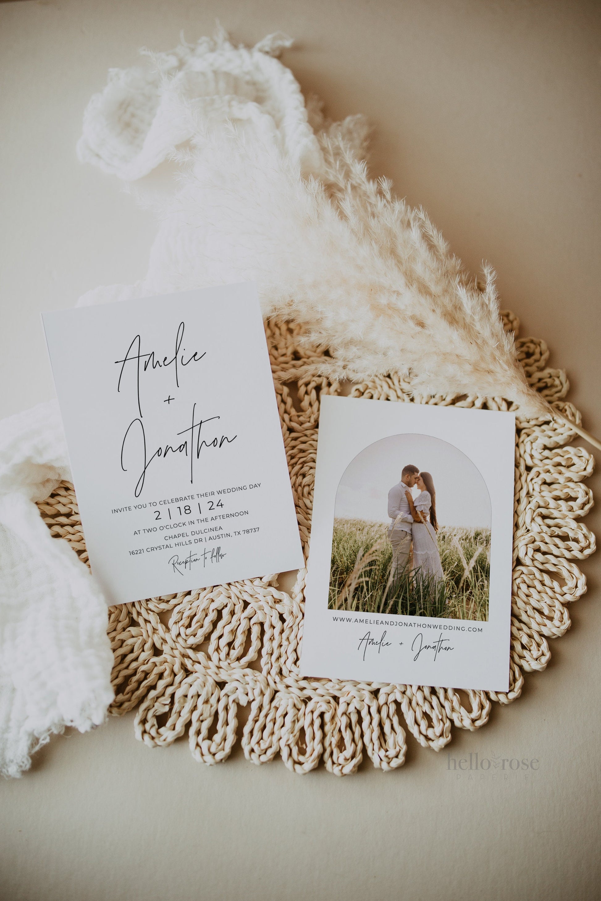 Wedding Invitation Template Suite with RSVP, Details, QR Code . Minimalist Modern Wedding Set . Editable Instant Download . Templett PENNY