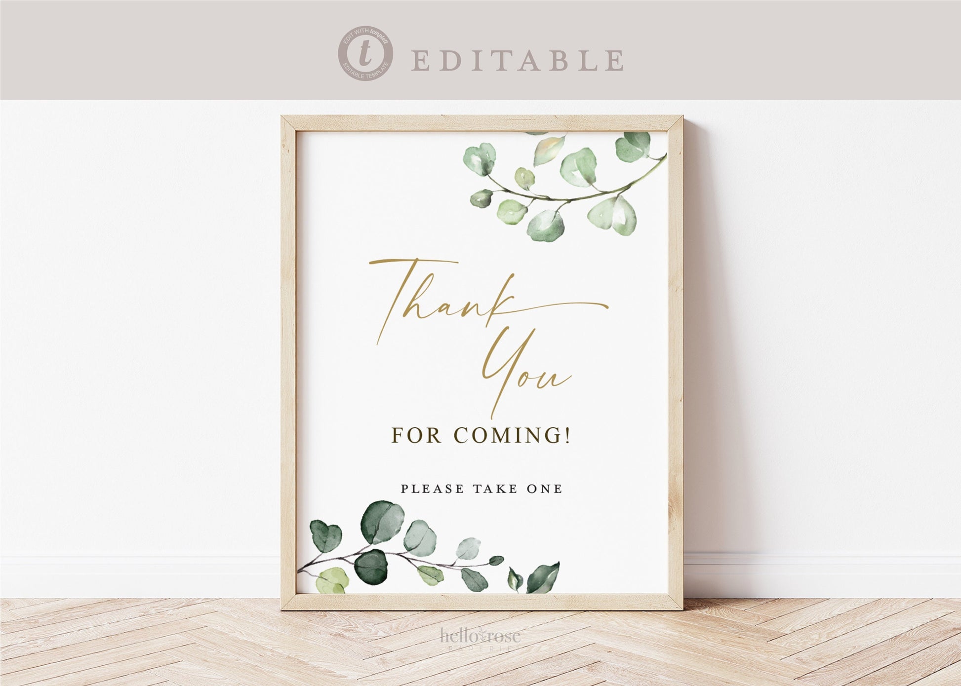 Thank You for Coming Please Take One Sign . Greenery + Gold . Baby Bridal Shower Wedding Party . Template Instant Download Templett G2-T