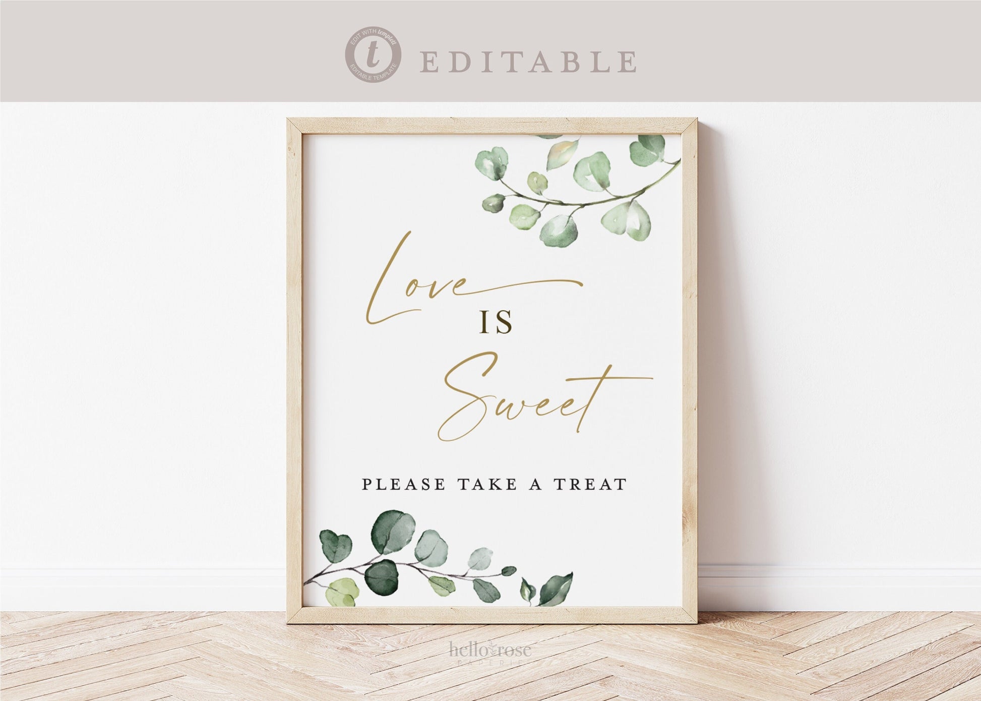 Love is Sweet Please Take a Treat Sign . Greenery . Wedding Engagement Bridal Shower Bachelorette . Template Instant Download Templett G2-T