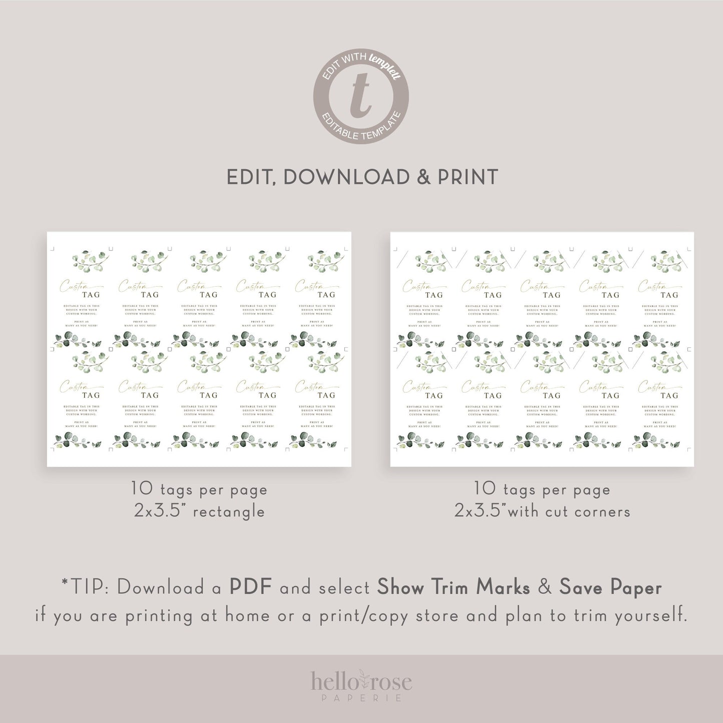 Greenery Wedding Favor Tags Editable Template . Bridal Shower Baby Shower Thank You Tags Personalized . PRINTABLE Templett Download G2-T