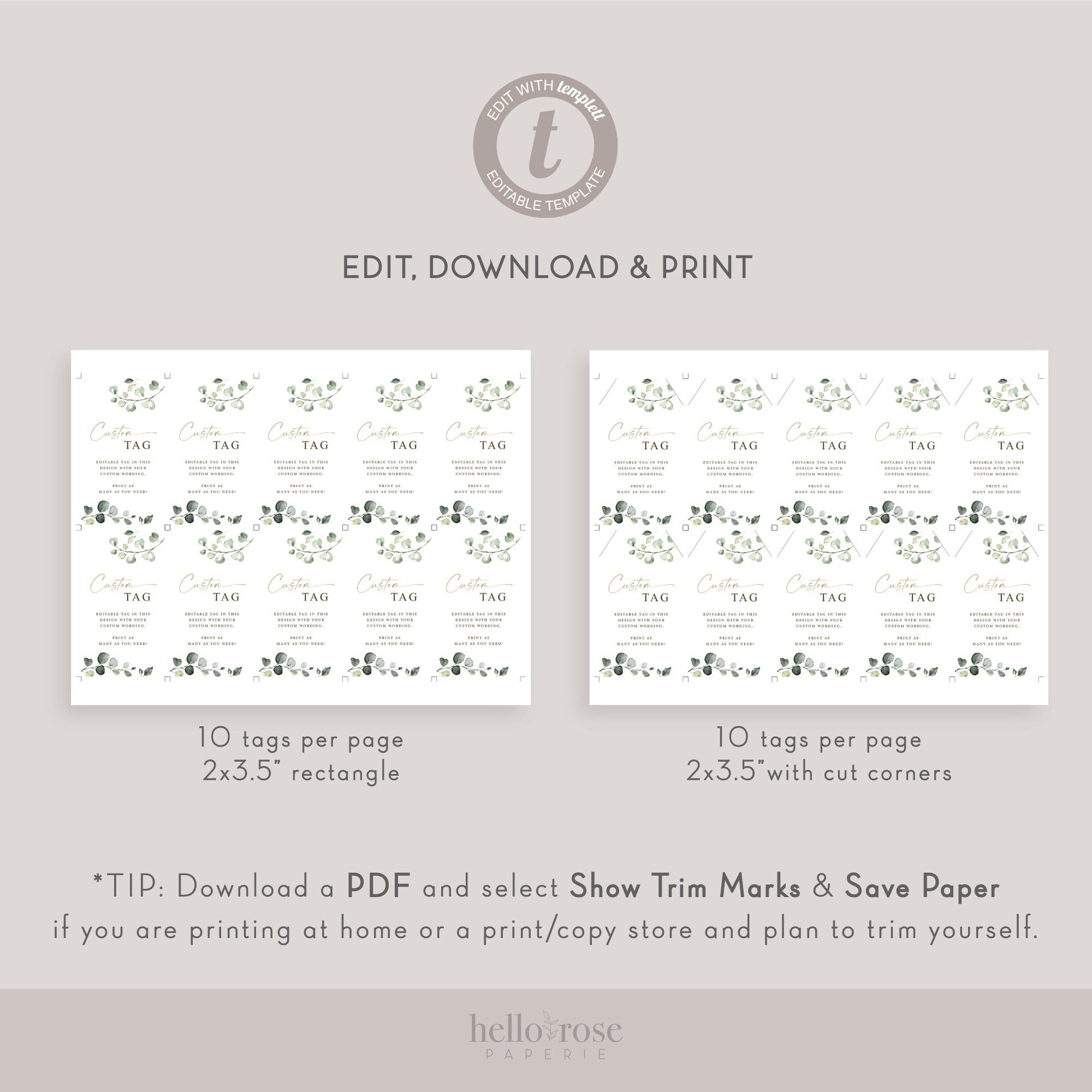Greenery Wedding Favor Tags Editable Template . Bridal Shower Baby Shower Thank You Tags Personalized . PRINTABLE Templett Download G2-T