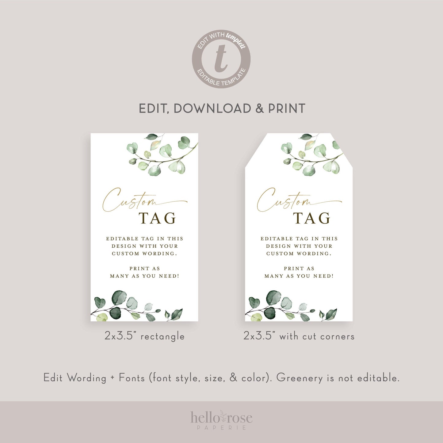 Greenery Wedding Favor Tags Editable Template . Bridal Shower Baby Shower Thank You Tags Personalized . PRINTABLE Templett Download G2-T