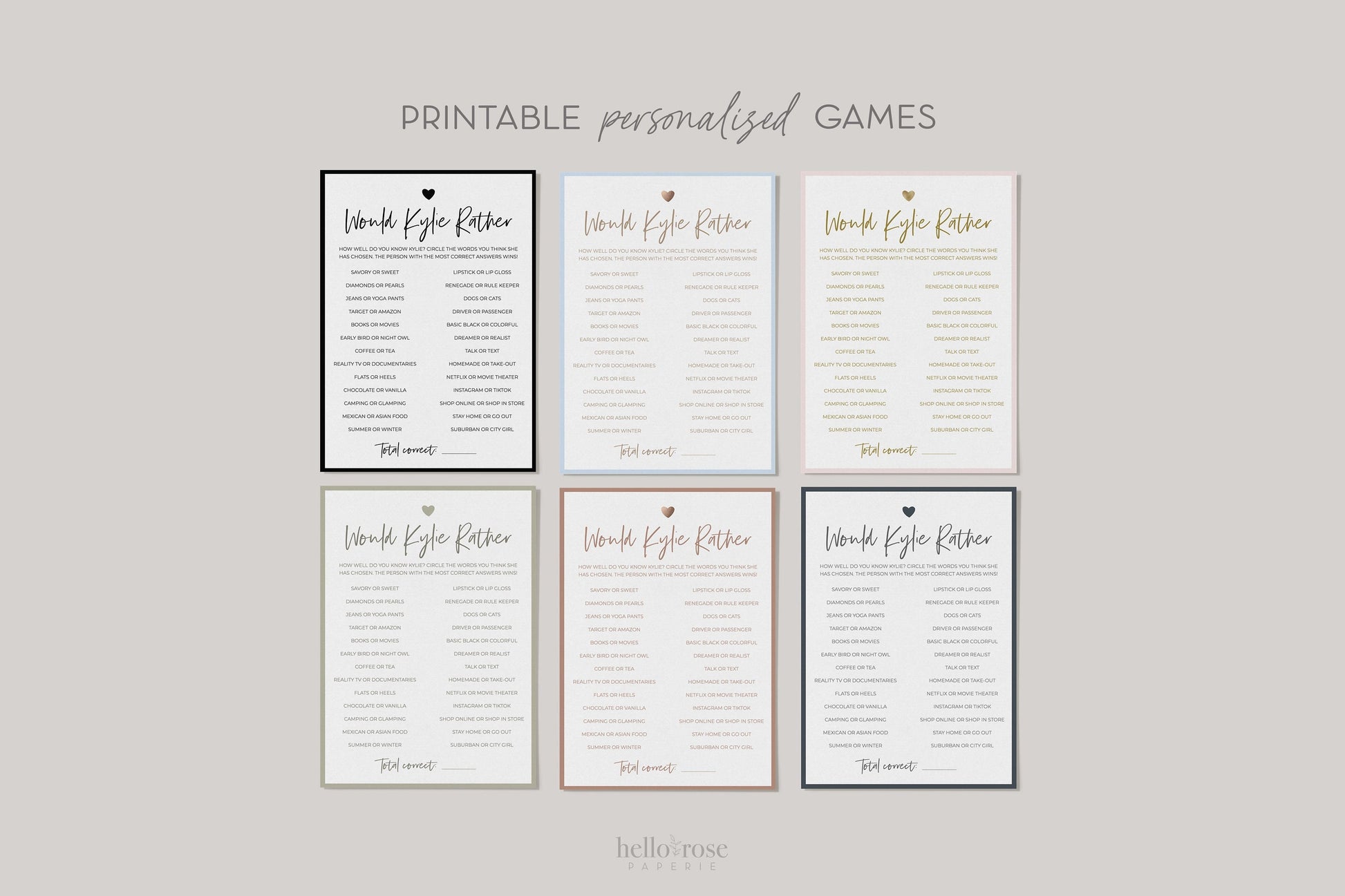 Would She Rather Bridal Shower Bachelorette Game . FULLY EDITABLE . Minimalist Personalized . Printable Instant Download Template Templett