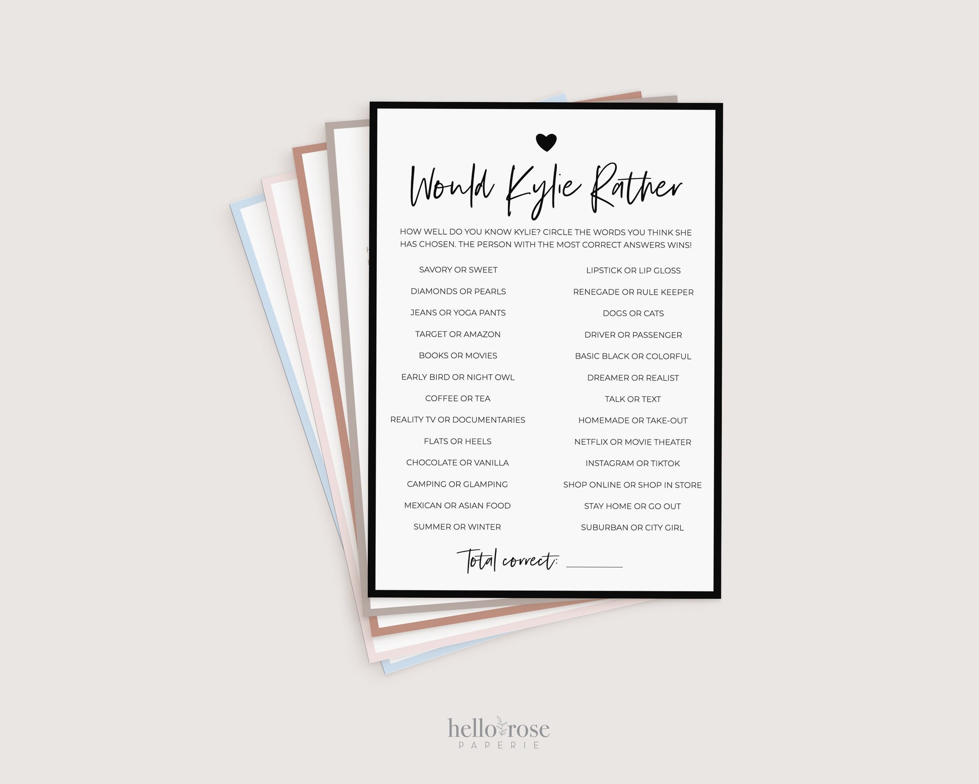 Would She Rather Bridal Shower Bachelorette Game . FULLY EDITABLE . Minimalist Personalized . Printable Instant Download Template Templett