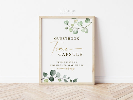 Guestbook Time Capsule Sign PRINTABLE . Wedding Guest Book Alternative . Couples Shower Guestbook . Greenery & Gold 8x10 Instant Download G2
