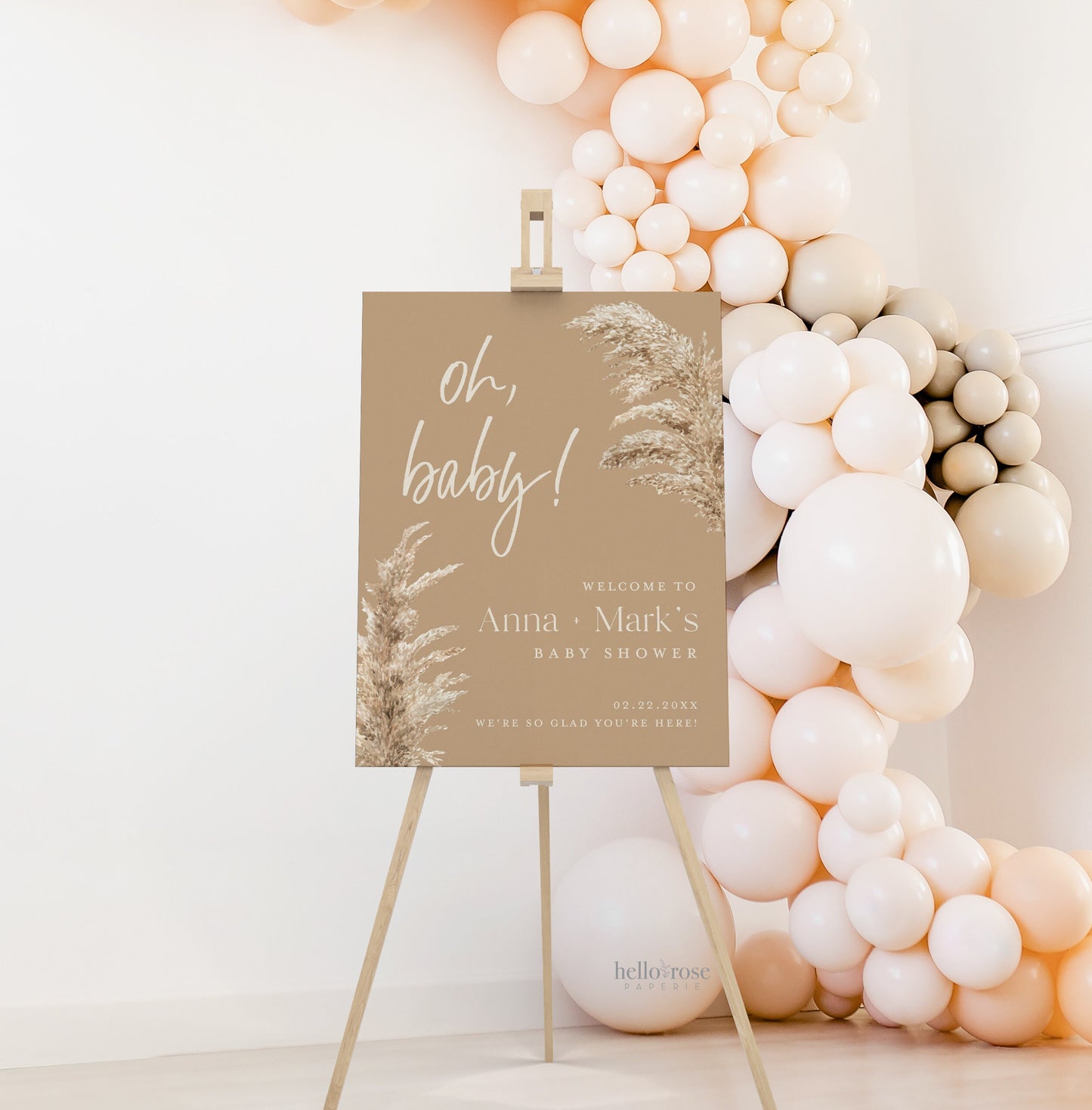 Oh Baby Welcome Sign . Boho Pampas Grass Baby Shower Template . PRINTABLE Editable Poster . Instant Download Templett ELISA