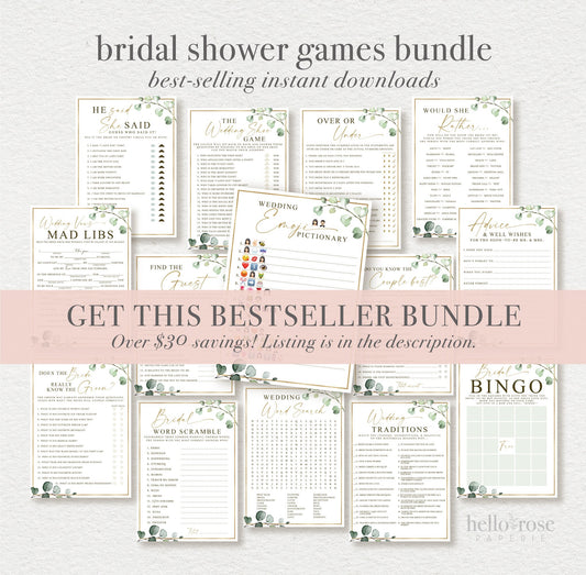 Wedding Traditions Bridal Shower Trivia Guessing Game . Greenery and Gold . Wedding Hens Bachelorette Party . Printable Instant Download G2