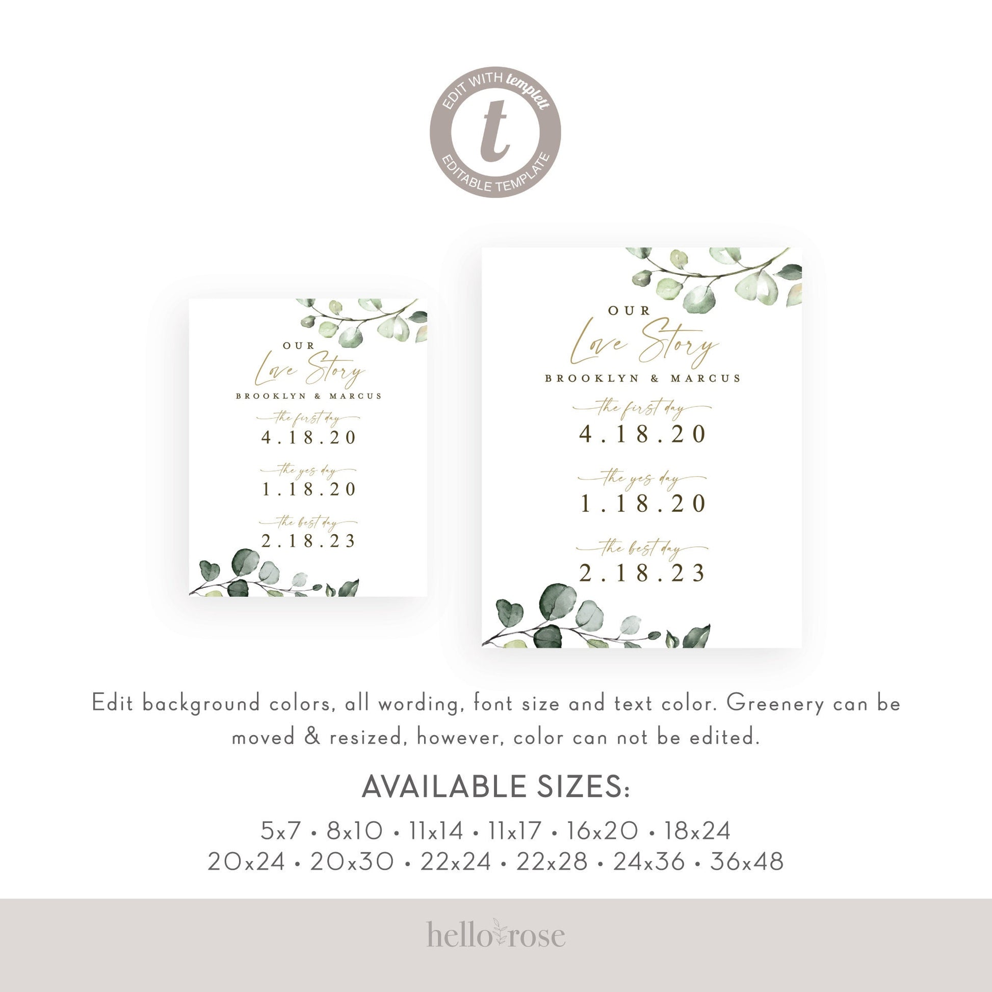 Our Love Story Personalized Template . The First Day The Yes Day The Best Day . Bridal Wedding Anniversary Gift . Digital Download Templett