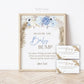 Measure the Baby Bump Baby Shower Game Sign + Cards . Boy Baby Shower . Boho Pampas Grass Blue Floral . 8x10 Sign Instant Download