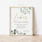 Personalized Wedding Bathroom Basket Printable Signs . Ladies and Gents Wedding Restroom Please Help Yourself . Greenery Gold . Download G2