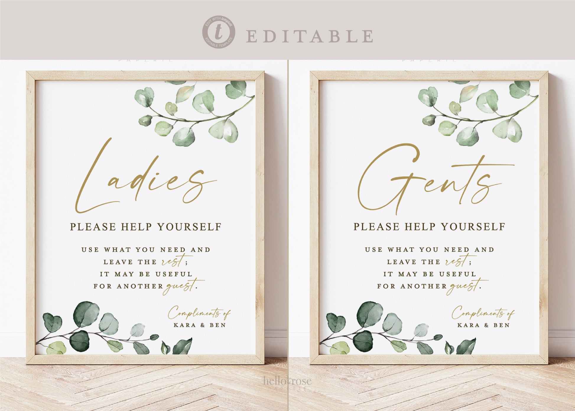 Wedding Bathroom Basket Printable Signs . Ladies and Gents Wedding Restroom . Please Help Yourself . Template Instant Download Templett G2-T