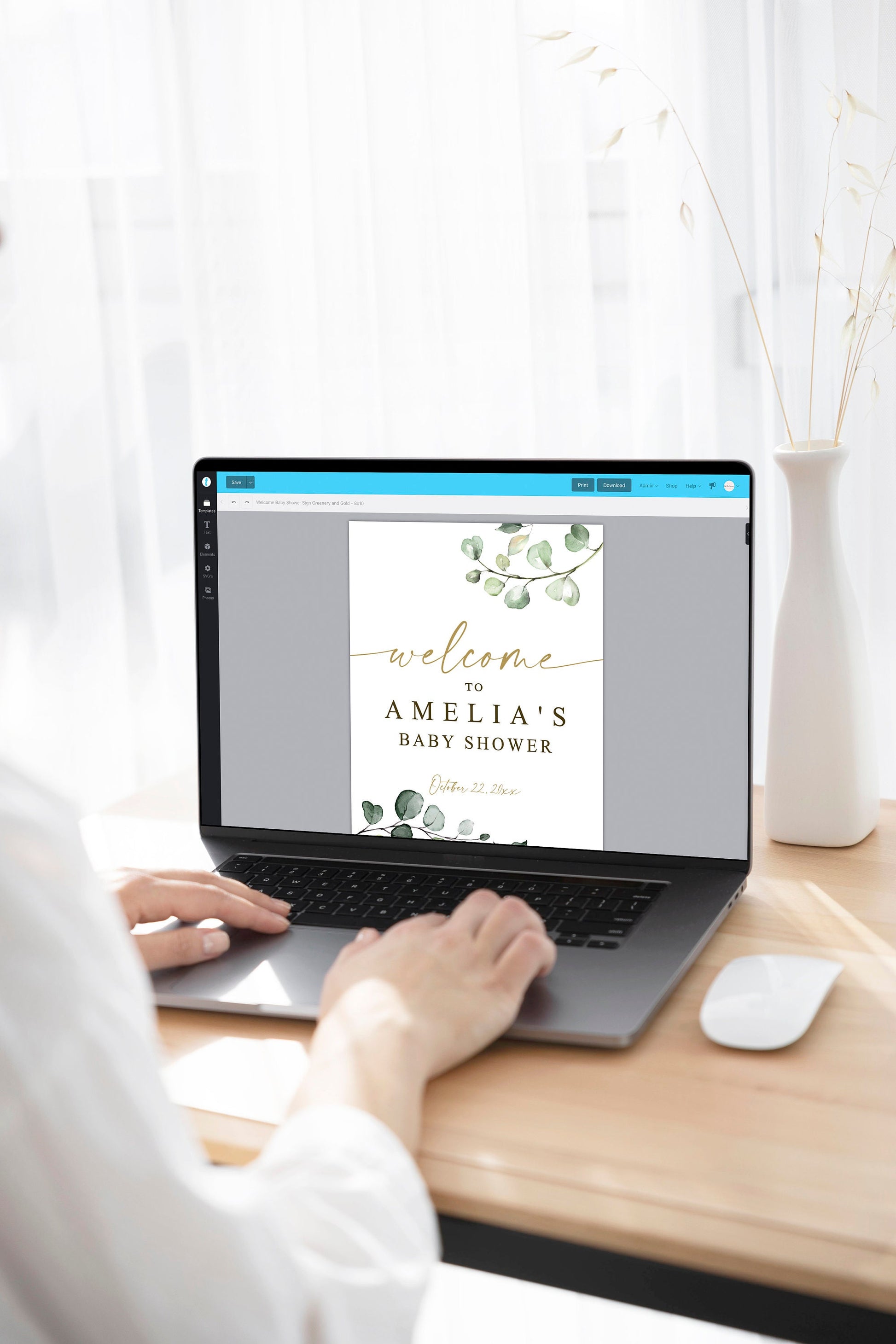 Baby Shower Welcome Sign Personalized Template . Greenery + Gold . PRINTABLE Editable Welcome Poster . Instant Download Templett Template