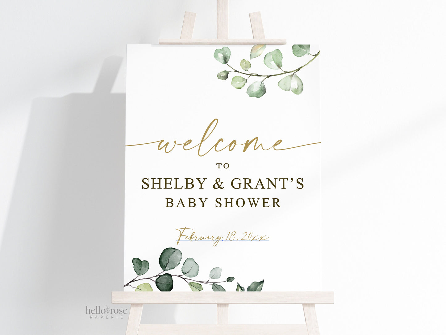 Baby Shower Welcome Sign Personalized Template . Greenery + Gold . PRINTABLE Editable Welcome Poster . Instant Download Templett Template