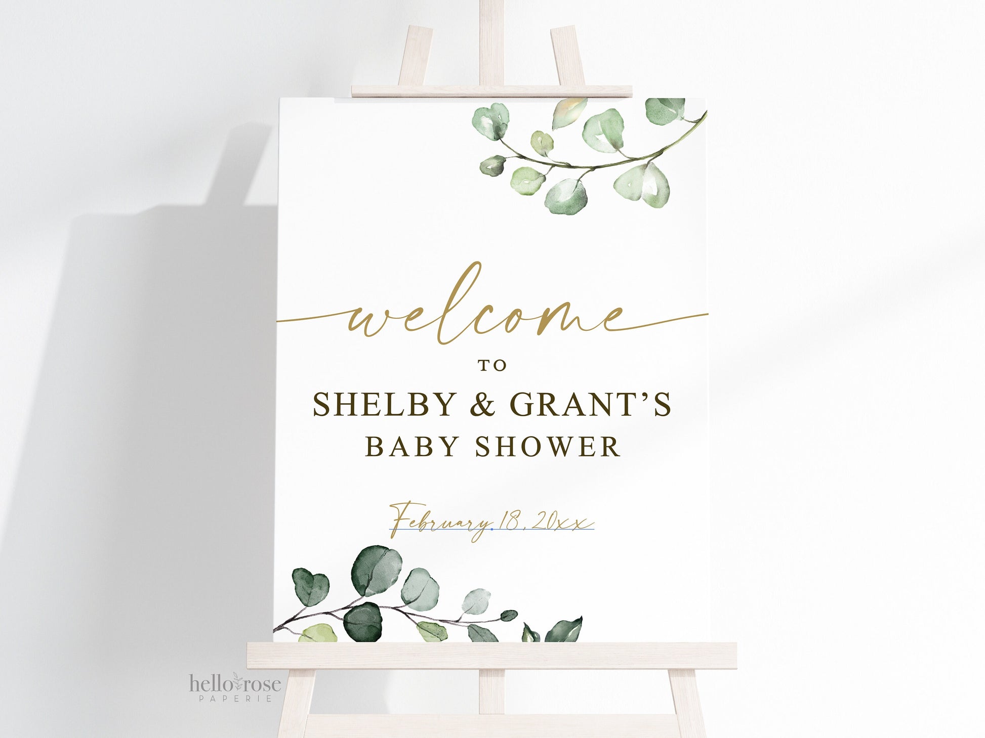 Baby Shower Welcome Sign Personalized Template . Greenery + Gold . PRINTABLE Editable Welcome Poster . Instant Download Templett Template