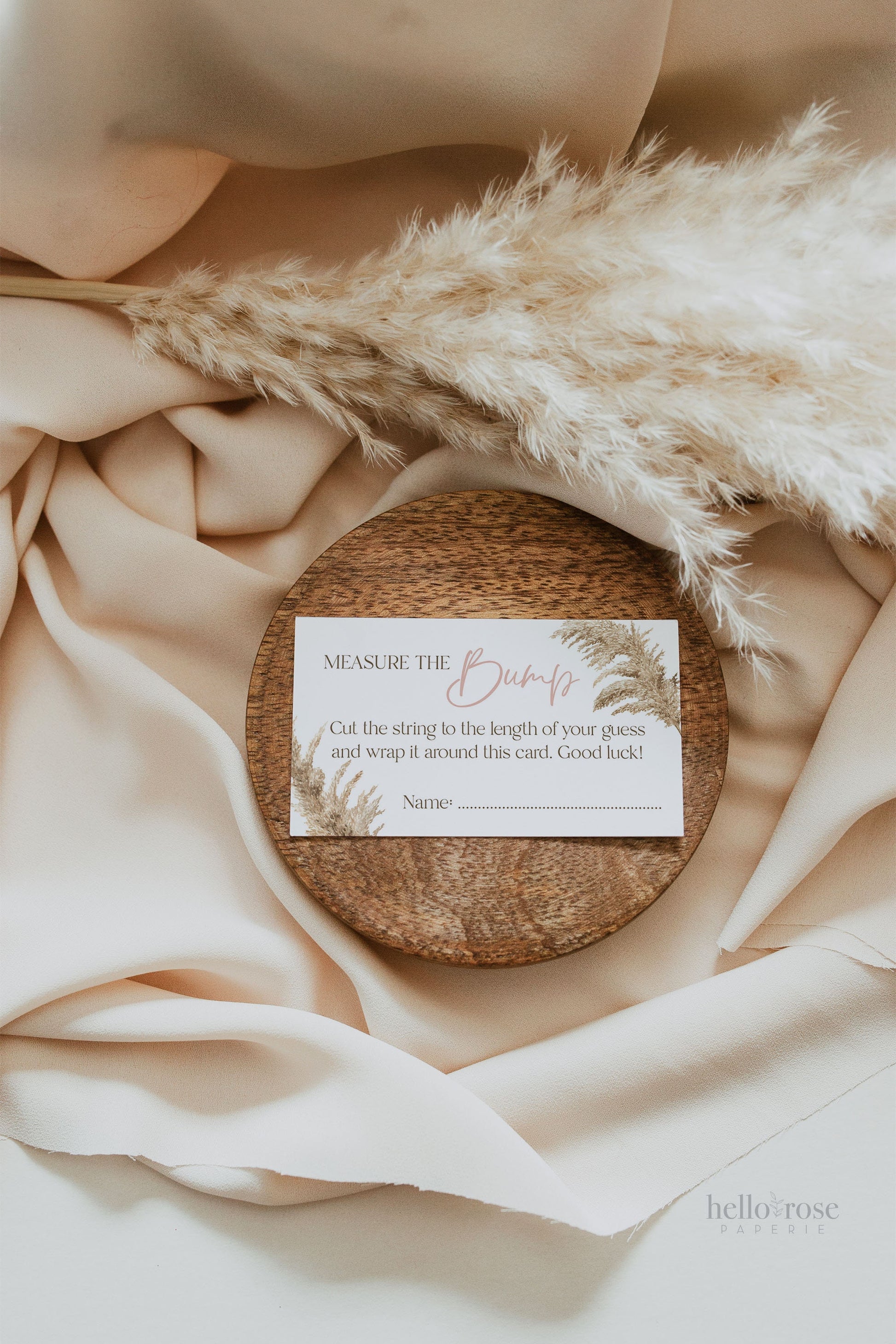 Measure the Bump Personalized Boho Baby Shower Game . Pink Floral Pampas Girl Baby Shower . PRINTABLE Editable Template . Download Templett