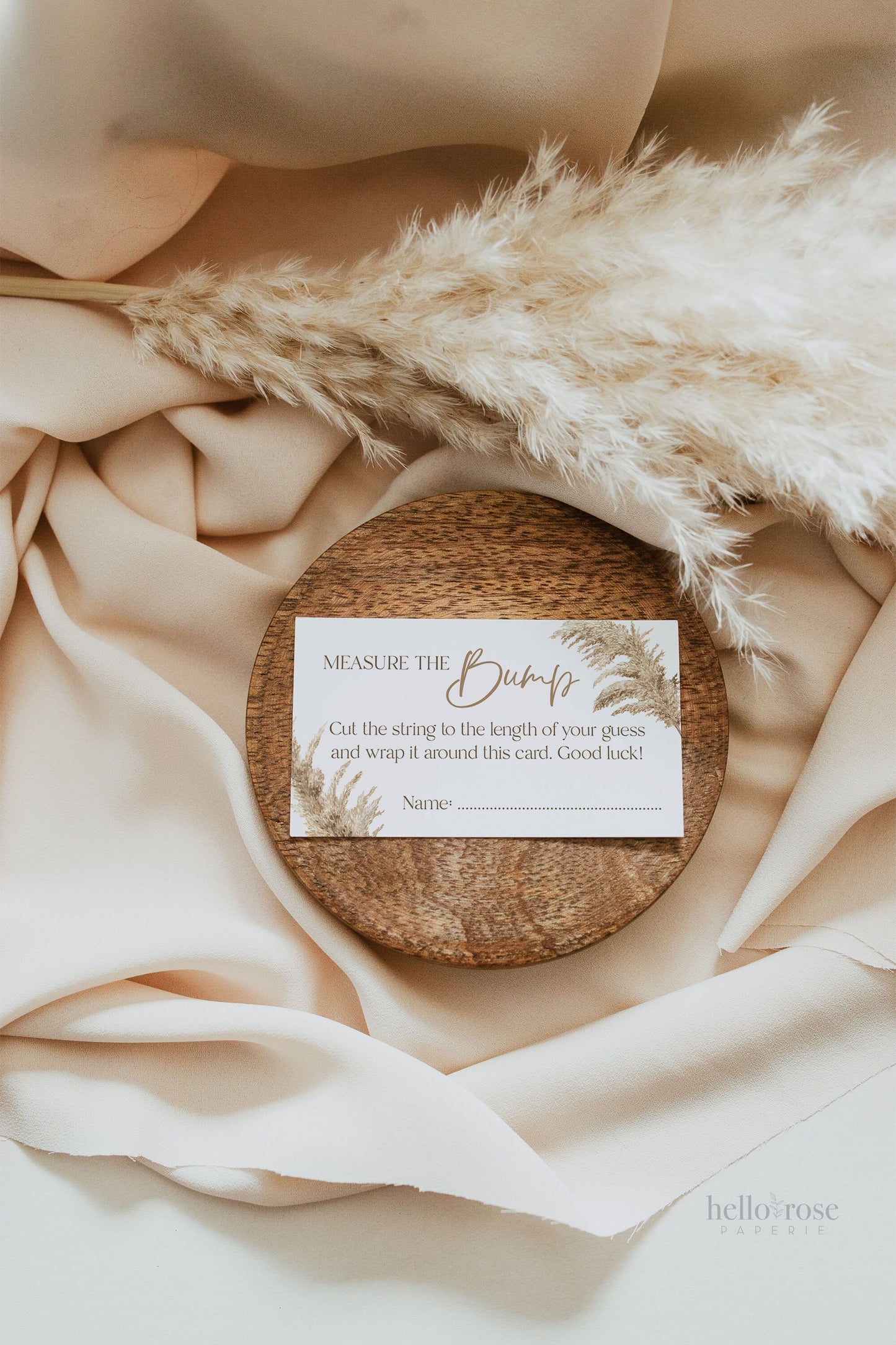 Measure the Bump Personalized Boho Baby Shower Game . White Floral Pampas Boy Girl Neutral . PRINTABLE Editable Template . Download Templett