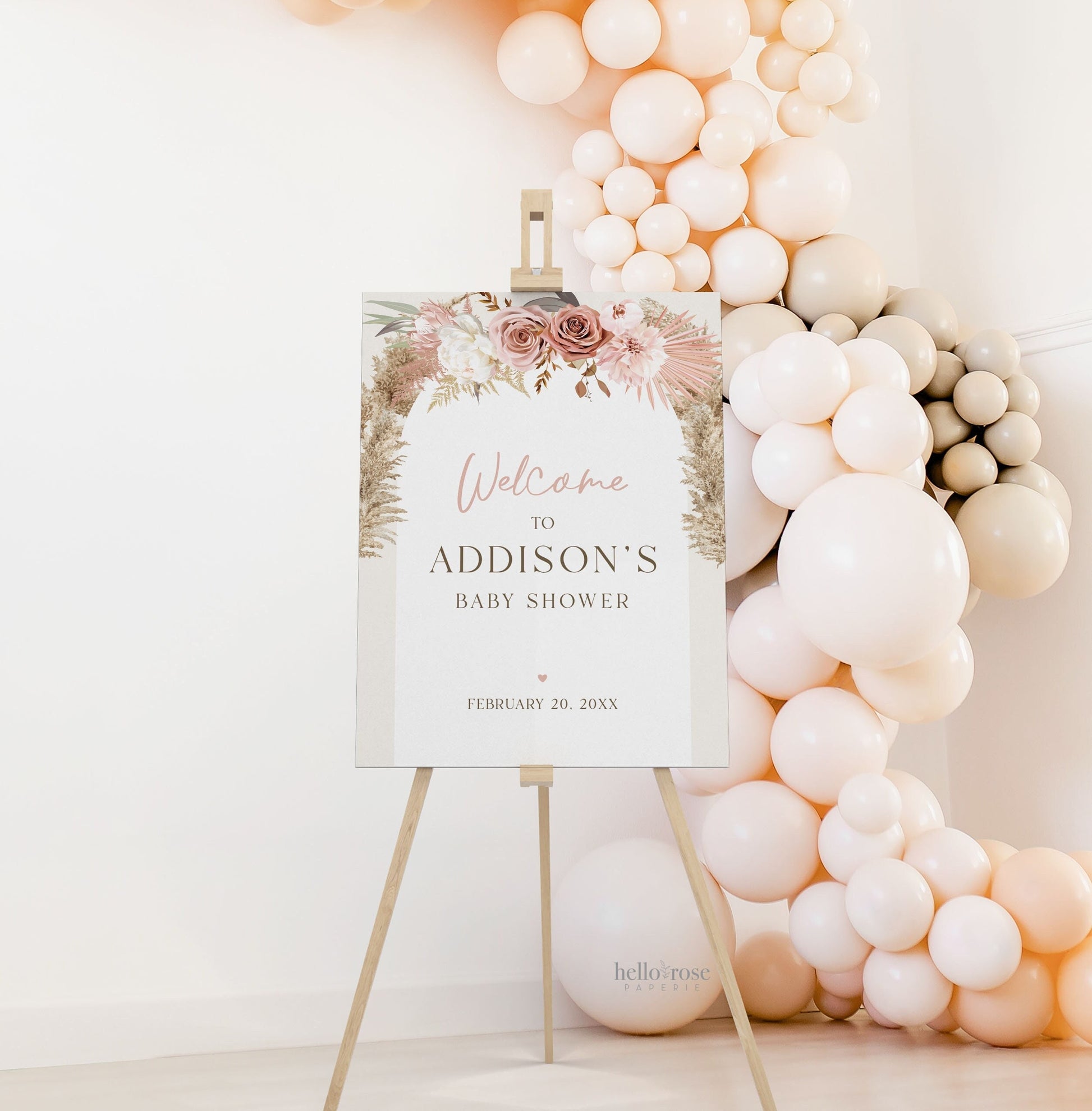 Baby Shower Welcome Sign Personalized Template . Pink Boho Pampas . PRINTABLE Editable Welcome Poster . Instant Download Templett Template