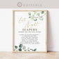Late Night Diapers Baby Shower Game Sign 8x10 . Gender Neutral . Greenery Gold . PRINTABLE Editable Template Instant Download Templett G2-T