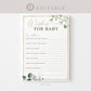 Wishes for Baby Personalized Printable Game . Gender Neutral Greenery + Gold . PRINTABLE Editable Template . Instant Download Templett G2-T