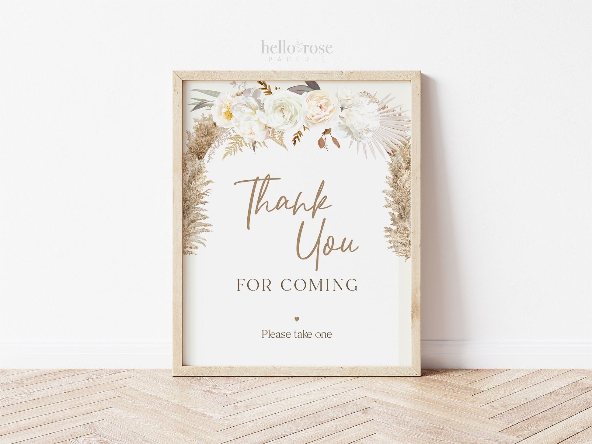 Thank You for Coming Please Take One PRINTABLE Baby Bridal Shower Sign . Gender Neutral . Pampas Grass White Floral . 8x10 Instant Download