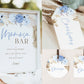 MOMosa Bar Sign + Mimosa Tags Template . Baby Shower Mimosa . Pampas Blue Floral . PRINTABLE Editable Template . Instant Download Templett