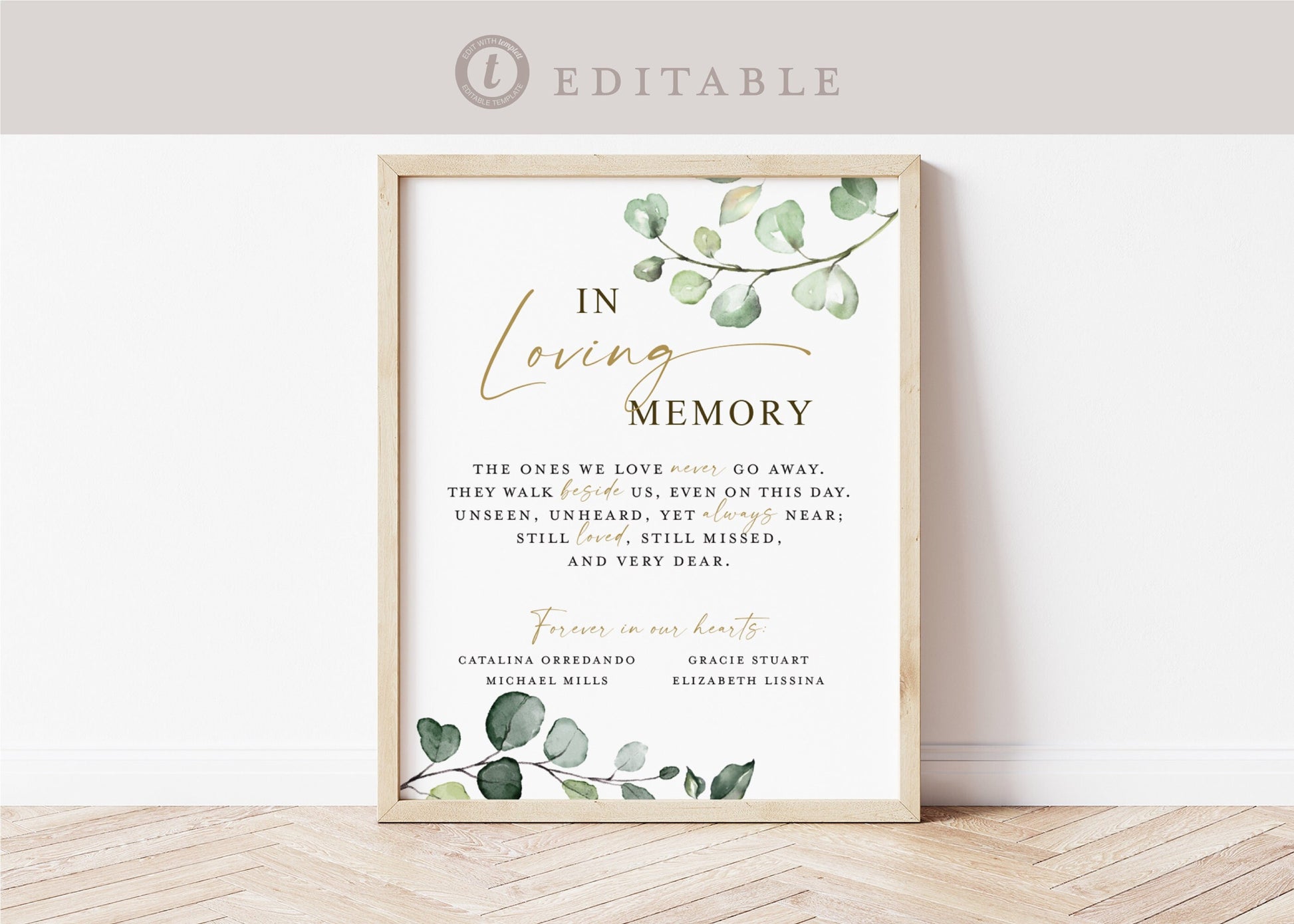 In Loving Memory Personalized Template . Memorial Remembrance Wedding Photo Table Sign . Forever in Our Hearts . Instant Download Templett