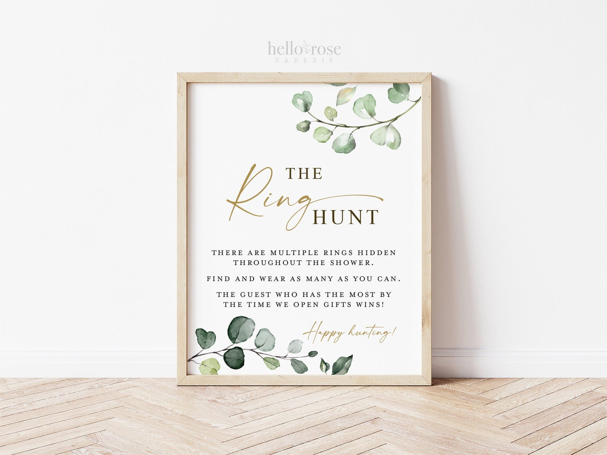 The Ring Hunt Game Sign Printable . Greenery and Gold . Bridal Shower Bachelorette Hens Party Find the Rings Game . 8x10 Instant Download G2