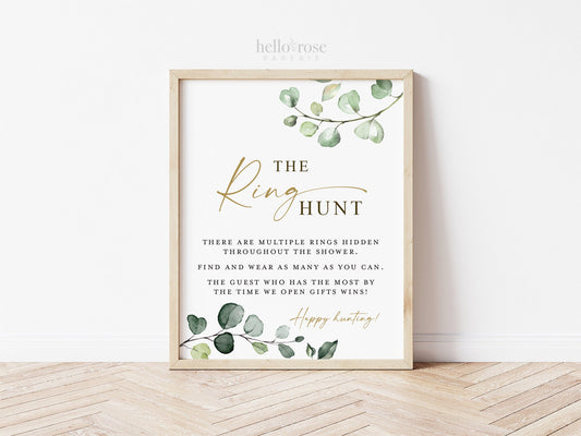 The Ring Hunt Game Sign Printable . Greenery and Gold . Bridal Shower Bachelorette Hens Party Find the Rings Game . 8x10 Instant Download G2