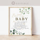 Don't Say Baby Game Table Sign . Boy Girl Neutral Baby Shower . Greenery Gold . PRINTABLE Editable Template Instant Download Templett G2-T