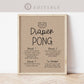 Diaper Pong Baby Shower Game Table Sign . Boy Girl Neutral . Kraft + Black/White . PRINTABLE Editable Template Instant Download Templett