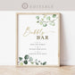 Bubbly Bar Mimosa Bar Sign . Greenery + Gold . Wedding Bridal Baby Shower Bachelorette Hens Party . Template Instant Download Templett G2-T