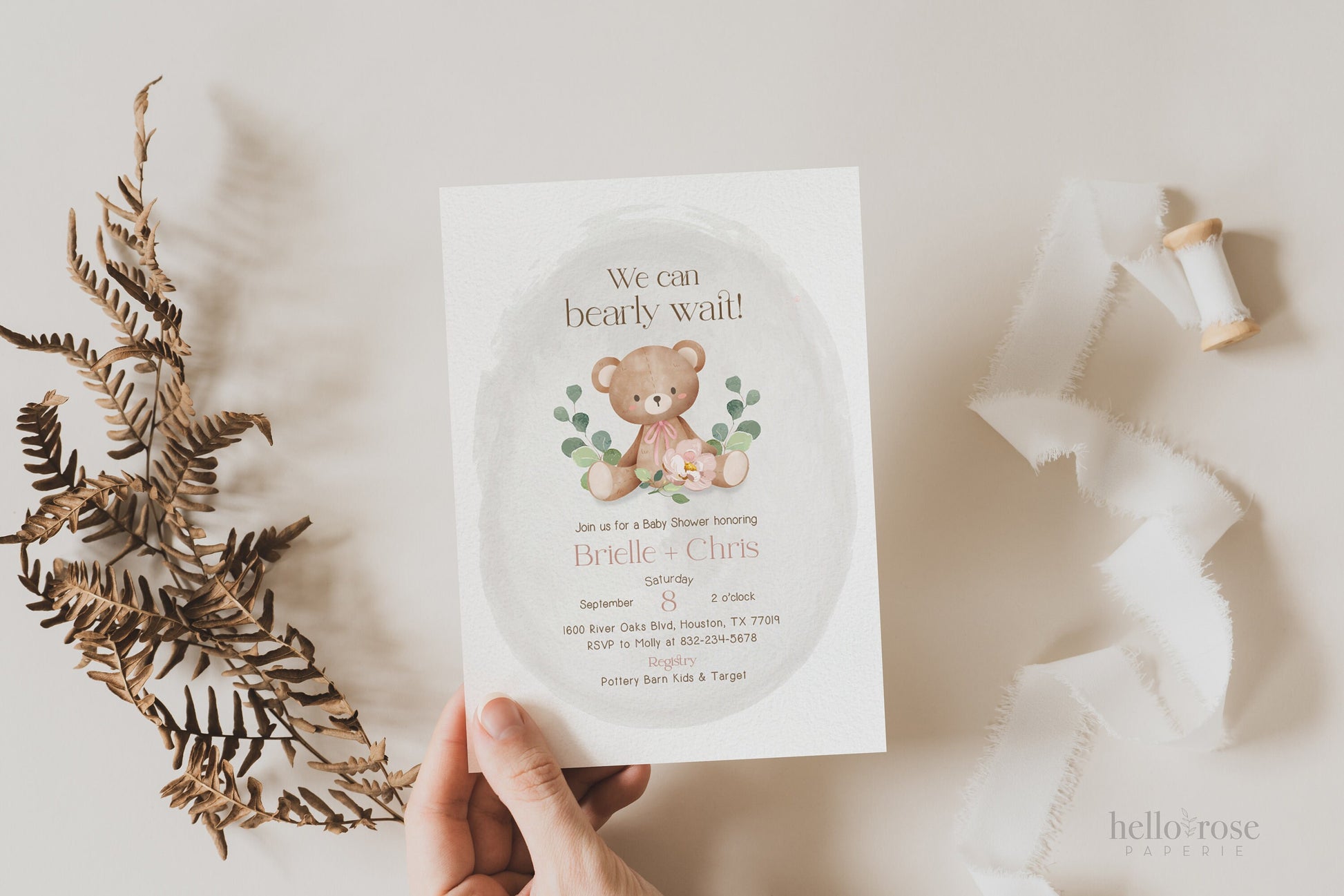Cards and Gifts Teddy Bear Printable Sign . Baby Shower Pink Girl . We Can Bearly Wait . Brown Bear Greenery . 8x10 Instant Download