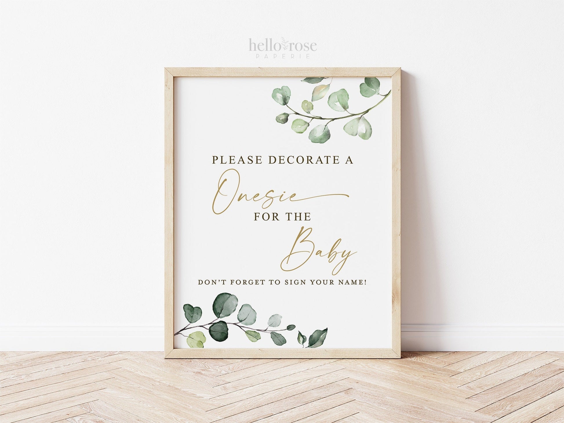 Decorate a Onesie Baby Shower Sign PRINTABLE . Onesie Decorating Making Station . Greenery Gold . Gender Neutral . Instant Download 8x10 G2