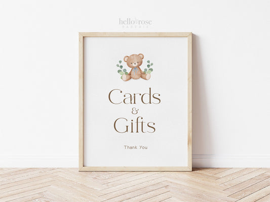 Cards and Gifts Teddy Bear Printable Sign . Baby Shower Boy Blue . We Can Bearly Wait for Baby . Brown Bear Greenery . 8x10 Instant Download