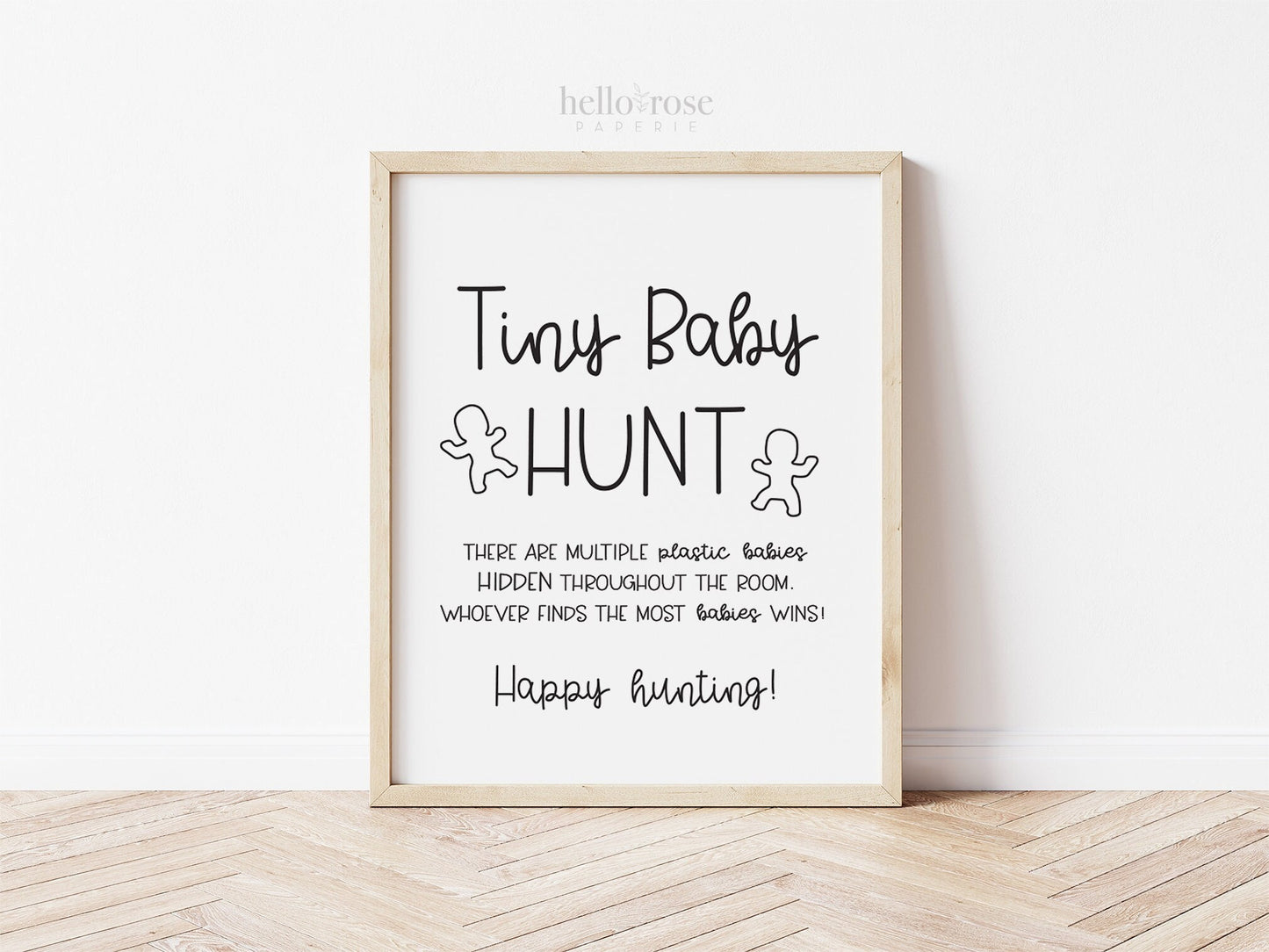 Tiny Baby Hunt Baby Shower Game Sign . Find the Babies . Boy Girl . Kraft + Black & White . Printable 8x10 Instant Digital Download . K4