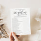 20 Questions About the Bride Bridal Shower Bachelorette Hens Game . Minimalist PRINTABLE Editable Template . Instant Download Templett M2-T
